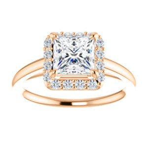 CZ Wedding Set, featuring The Tyra engagement ring (Customizable Cathedral-set Princess Cut Style with Halo, Decorative Trellis and Thin Band)