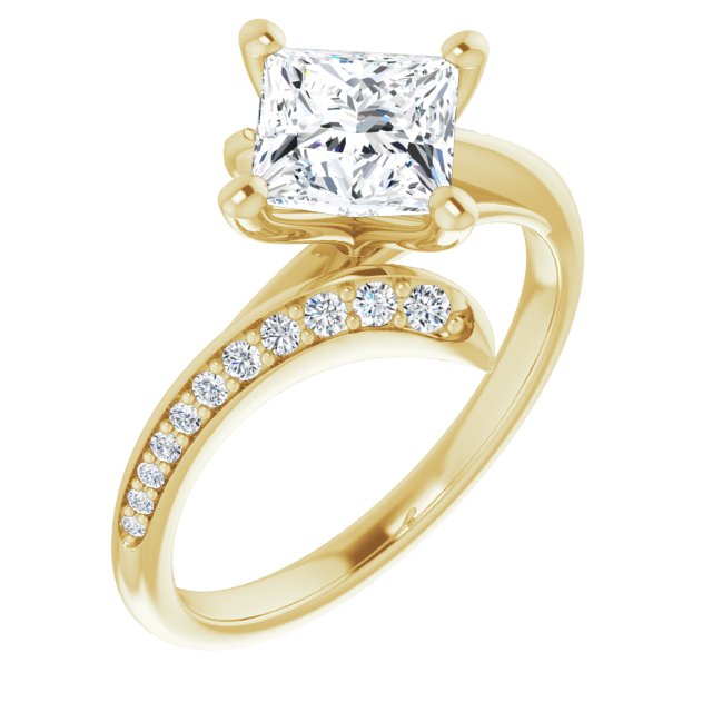 10K Yellow Gold Customizable Princess/Square Cut Style with Artisan Bypass and Shared Prong Band