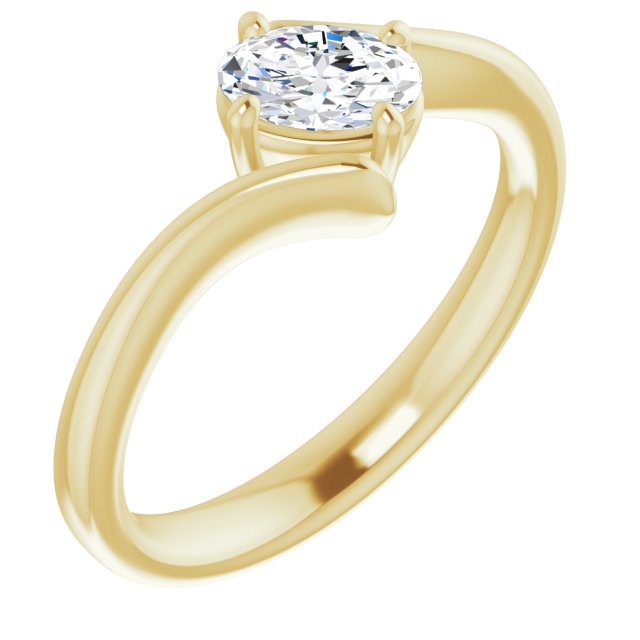 10K Yellow Gold Customizable Oval Cut Solitaire with Thin, Bypass-style Band