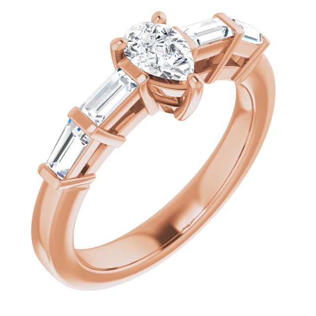14K Rose Gold Customizable 9-stone Design with Pear Cut Center and Round Bezel Accents