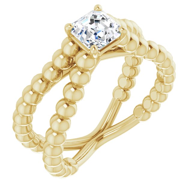 10K Yellow Gold Customizable Asscher Cut Solitaire with Wide Beaded Split-Band