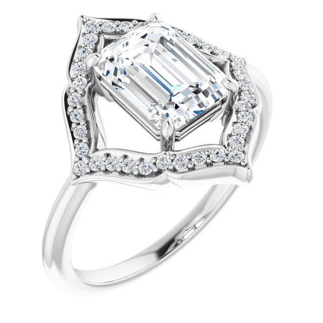 Cubic Zirconia Engagement Ring- The Casie Jean (Customizable Radiant Cut Style with Artistic Equilateral Halo and Ultra-thin Band)