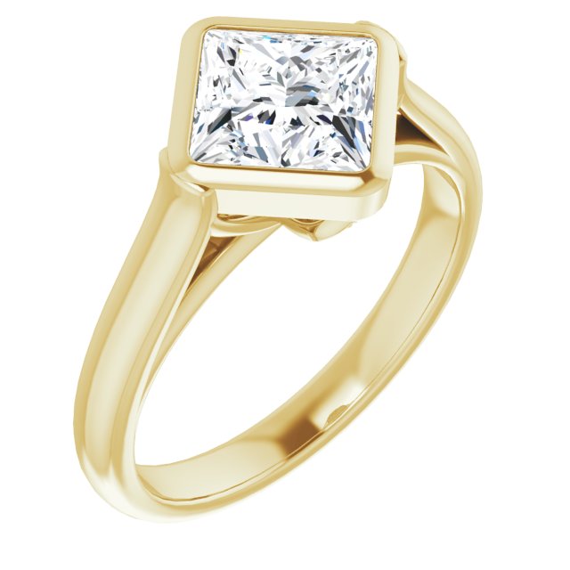 10K Yellow Gold Customizable Cathedral-Bezel Princess/Square Cut 7-stone "Semi-Solitaire" Design