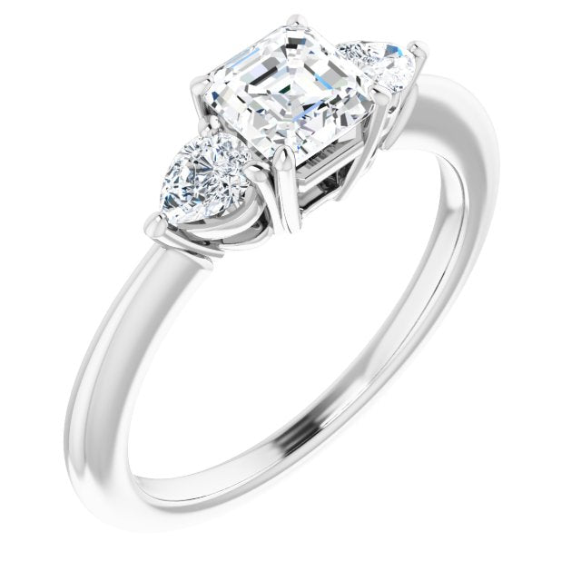 10K White Gold Customizable 3-stone Asscher Style with Pear Accents