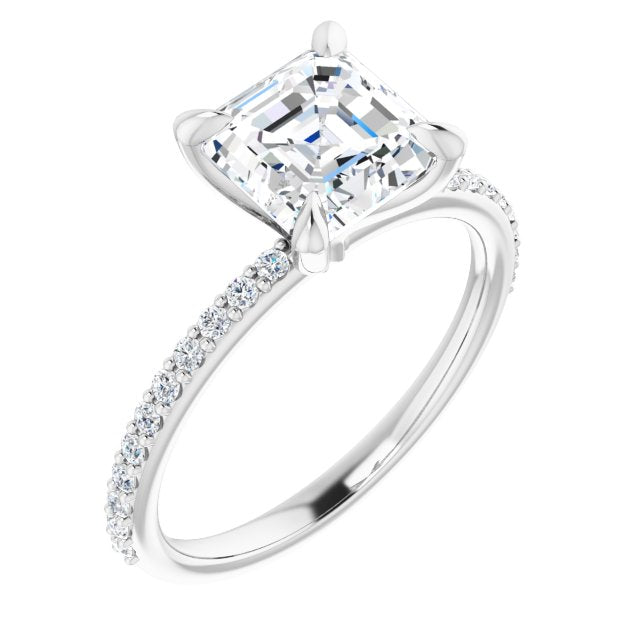Cubic Zirconia Engagement Ring- The Geraldine Lea (Customizable Asscher Cut Style with Delicate Pavé Band)