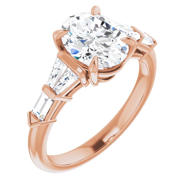 10K Rose Gold Customizable 7-stone Design with Oval Cut Center and Baguette Accents