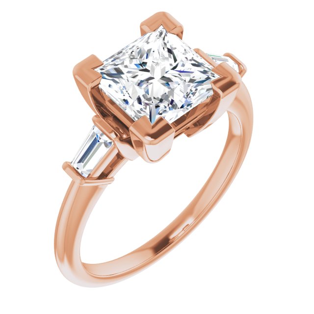 Cubic Zirconia Engagement Ring- The Dayanna Guadalupe (Customizable 3-stone Princess/Square Cut Design with Dual Baguette Accents))