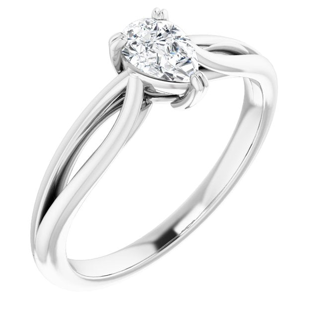 10K White Gold Customizable Pear Cut Solitaire with Wide-Split Band