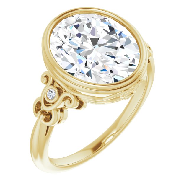 10K Yellow Gold Customizable 5-stone Design with Oval Cut Center and Quad Round-Bezel Accents