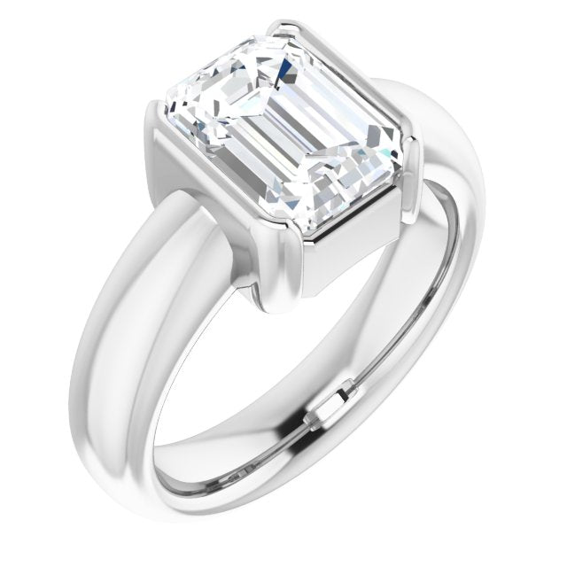 10K White Gold Customizable Bezel-set Emerald/Radiant Cut Solitaire with Thick Band