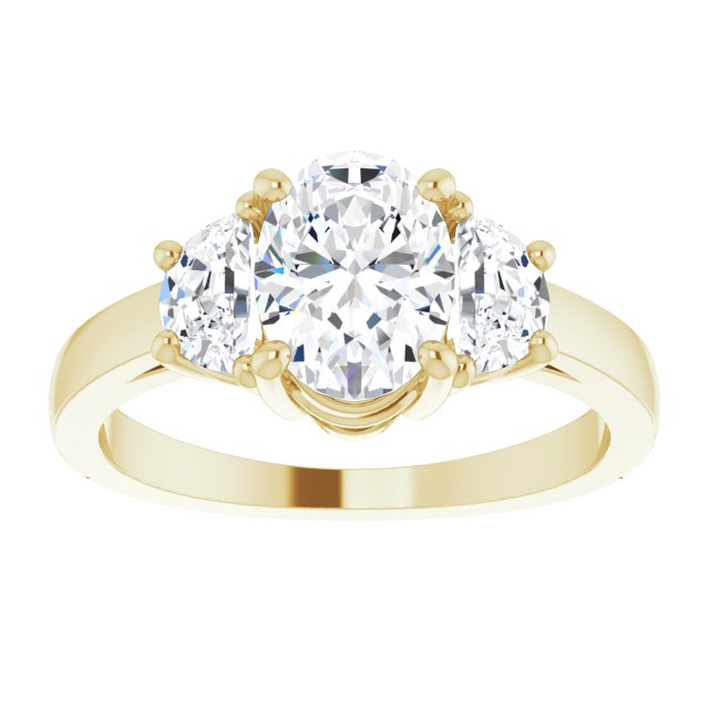 Cubic Zirconia Engagement Ring- The Bree (Customizable 3-stone Design with Oval Cut Center and Half-moon Side Stones)