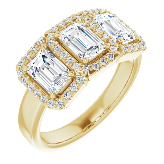 Cubic Zirconia Engagement Ring- The Delores (Customizable Radiant Cut Triple Halo 3-stone Design)