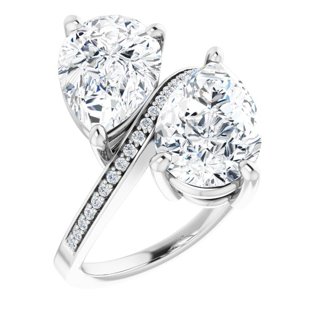 10K White Gold Customizable 2-stone Pear Cut Bypass Design with Thin Twisting Shared Prong Band
