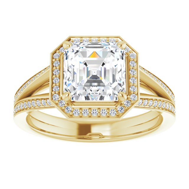 Cubic Zirconia Engagement Ring- The Carrie (Customizable Asscher Cut Design with Split-Band Shared Prong & Halo)
