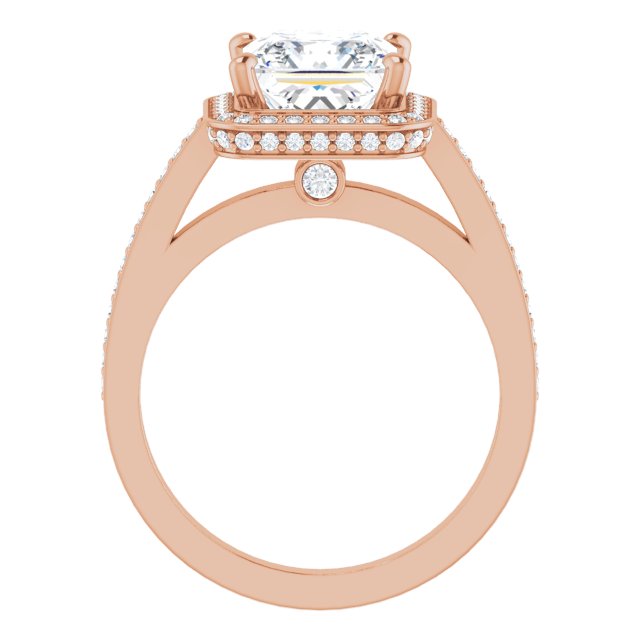 Cubic Zirconia Engagement Ring- The Roseanne (Customizable Cathedral-set Princess/Square Cut Design with Halo, Thin Shared Prong Band & Round-Bezel Peekaboos)