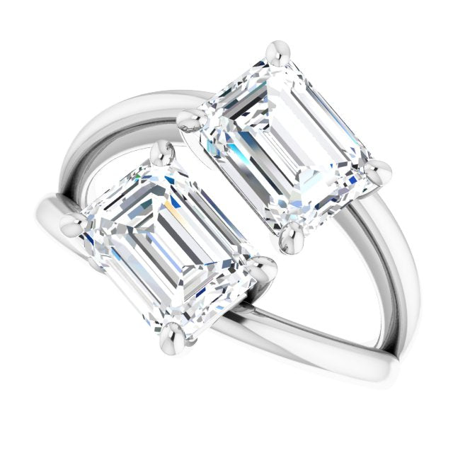 Cubic Zirconia Engagement Ring- The Melaine (Customizable Two Stone Double Radiant Cut Design with Split Bypass Band)