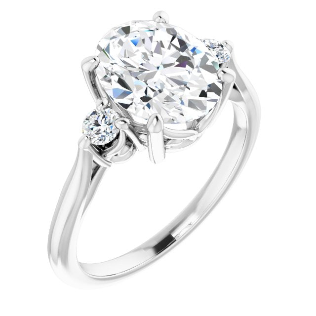 10K White Gold Customizable Three-stone Oval Cut Design with Small Round Accents and Vintage Trellis/Basket