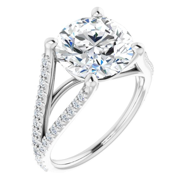 10K White Gold Customizable Cathedral-raised Round Cut Center with Exquisite Accented Split-band