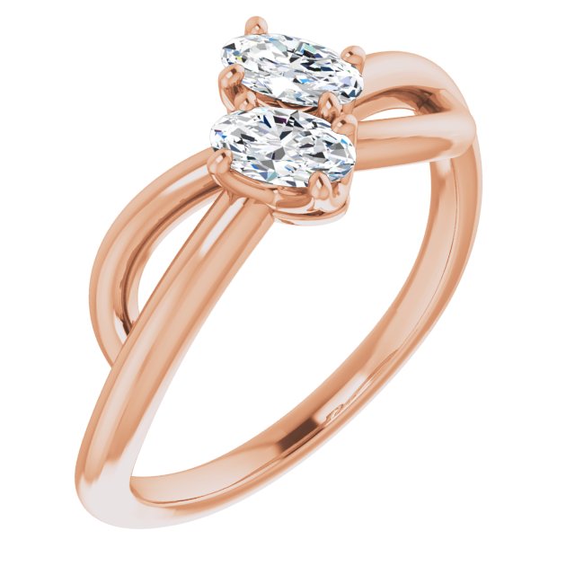 10K Rose Gold Customizable 2-stone Oval Cut Artisan Style with Wide, Infinity-inspired Split Band
