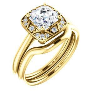 Cubic Zirconia Engagement Ring- The Rachal (Customizable Segmented Cluster-Halo Enhanced Asscher Cut Design with Thin Band)