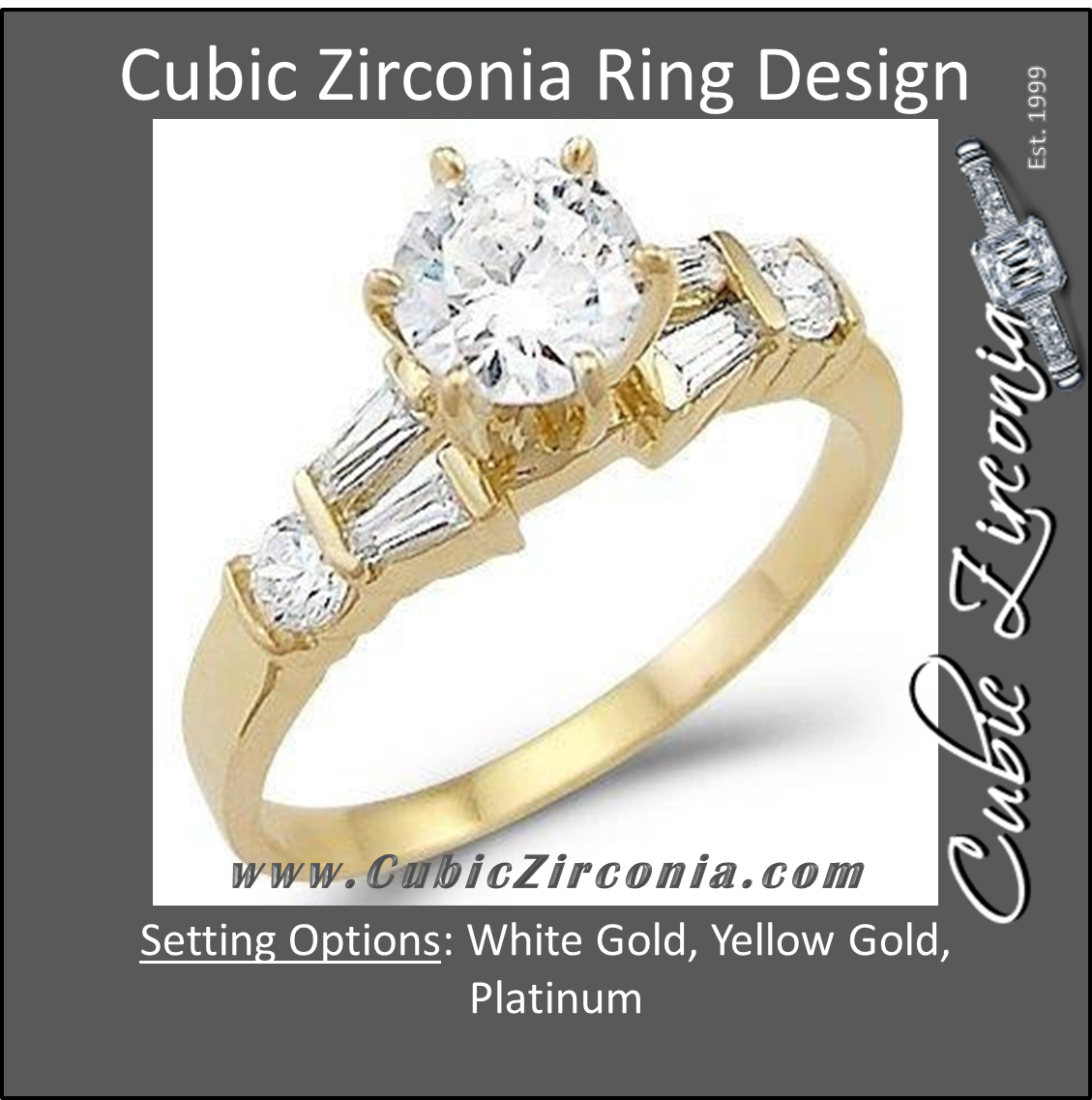 Cubic Zirconia Engagement Ring- The Amy (Round with Baguette Setting)