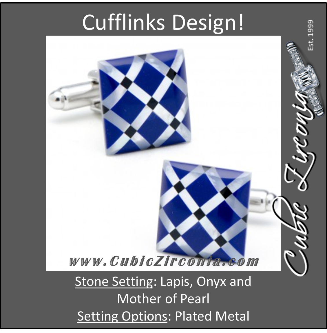 Men’s Cufflinks- Impactful Diamond-Pattern Lapis, Onyx and Mother of Pearl