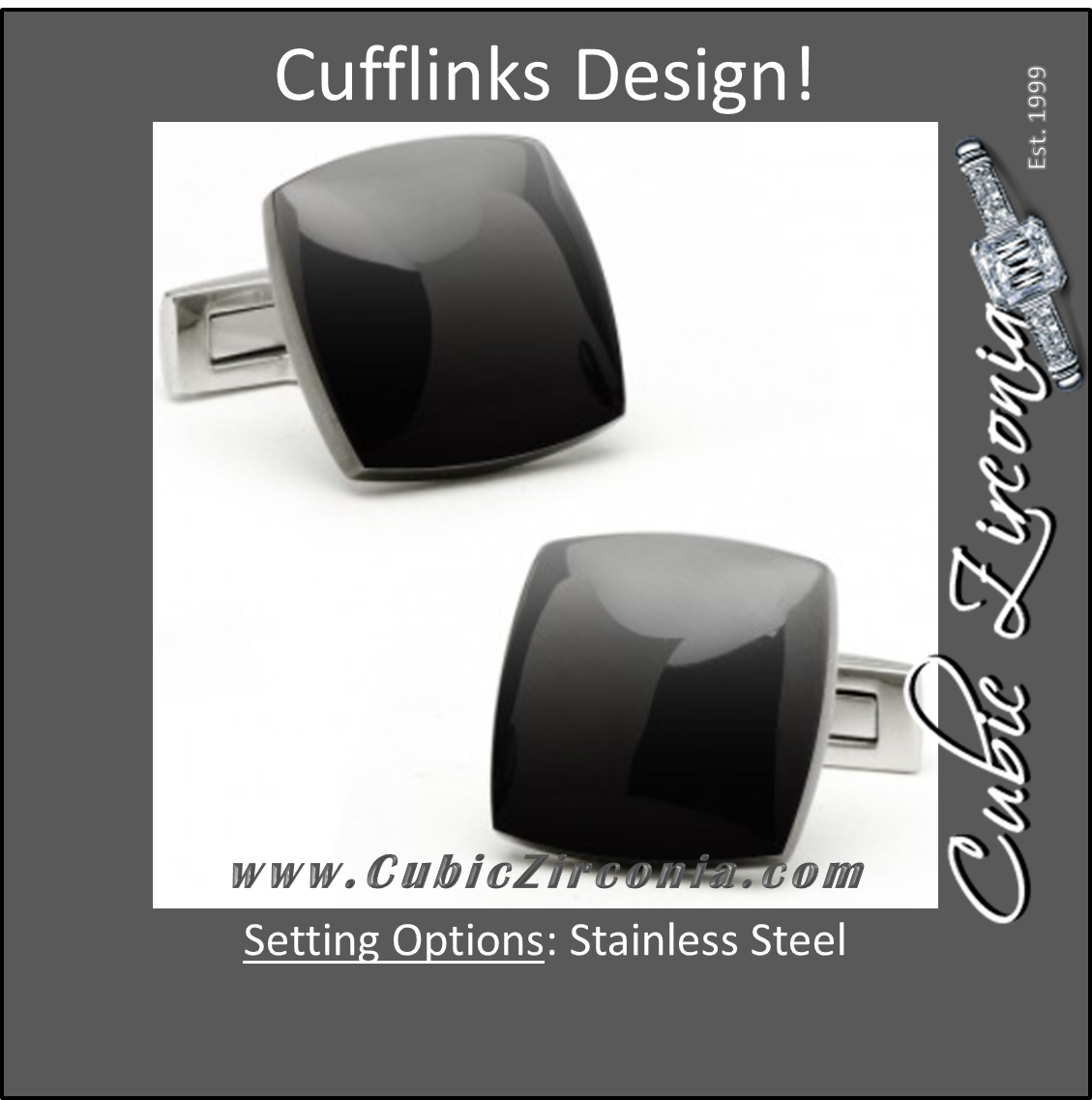 Men’s Cufflinks- Classic Stainless Steel with Black PVD Curved Squares