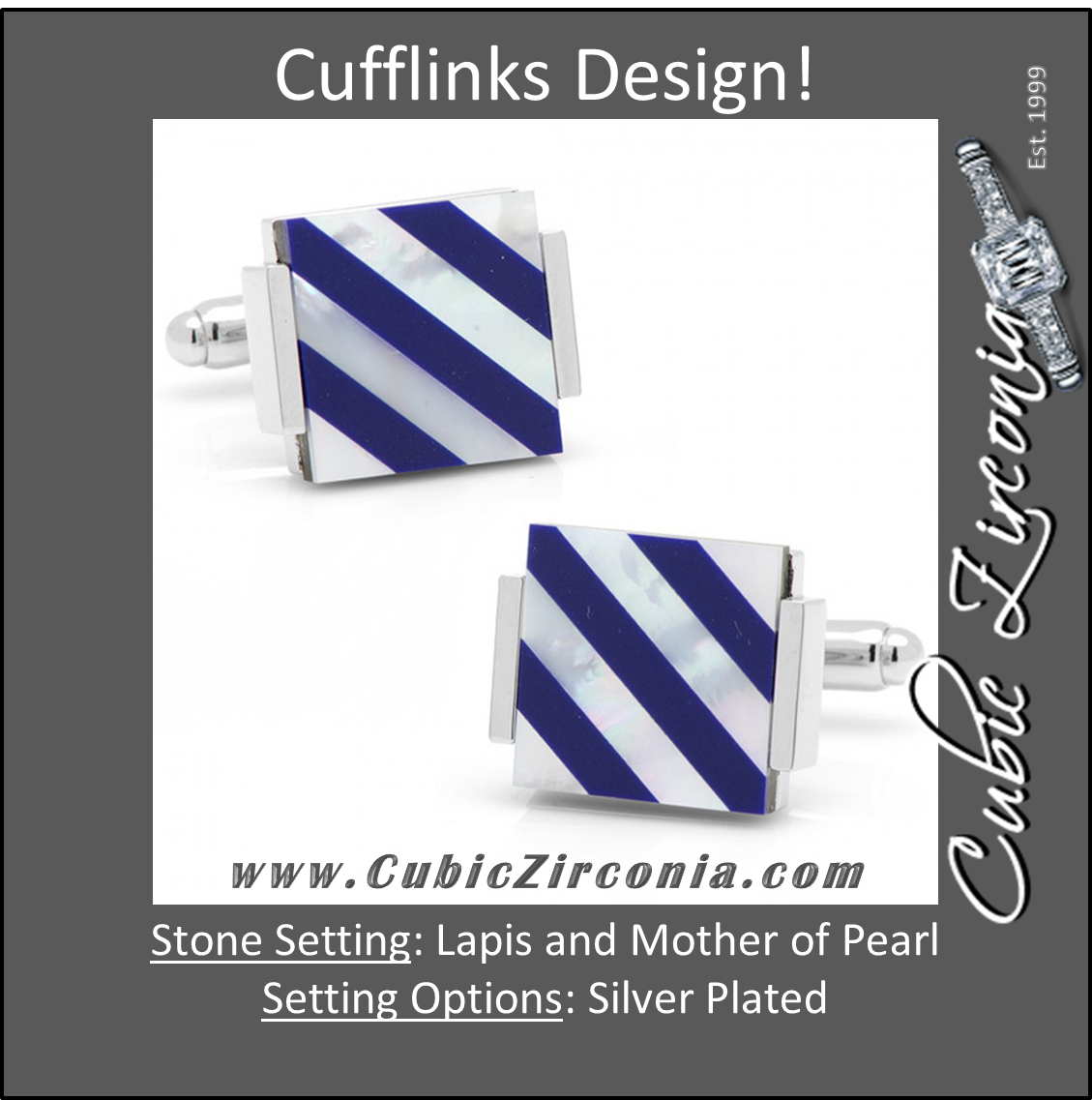 Men’s Cufflinks- Floating Lapis and Mother of Pearl with Stripes