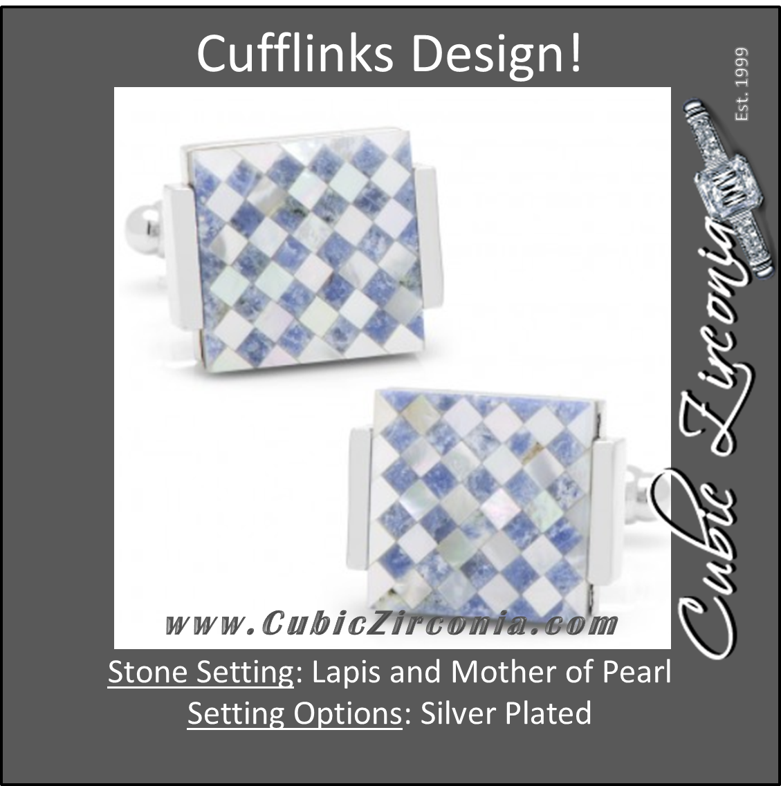 Men’s Cufflinks- Floating Lapis and Mother of Pearl Checkered Design