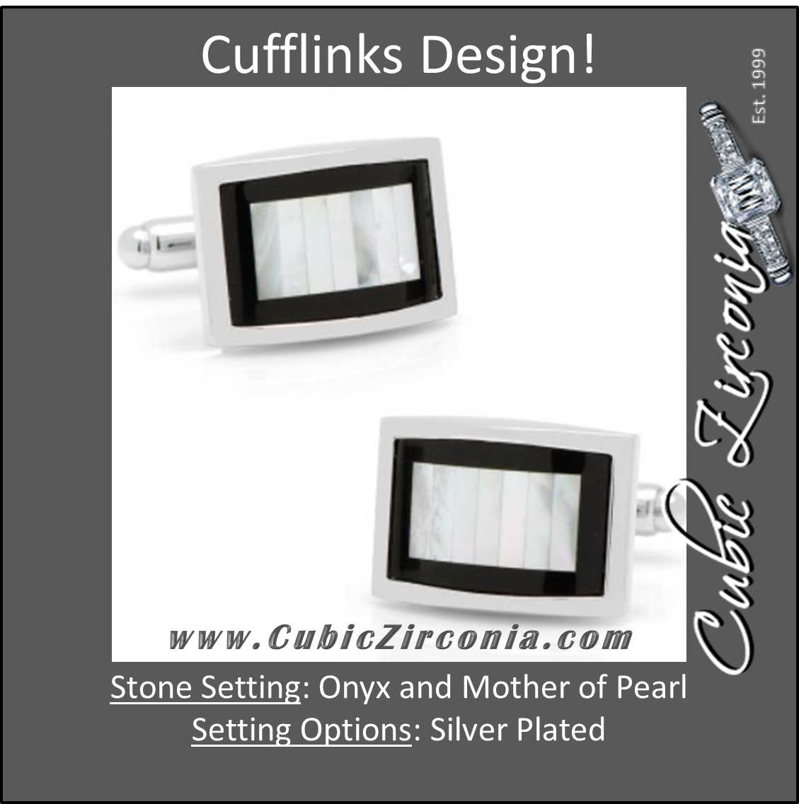 Men’s Cufflinks- Onyx Framed with Vertical Tiled Mother of Pearl