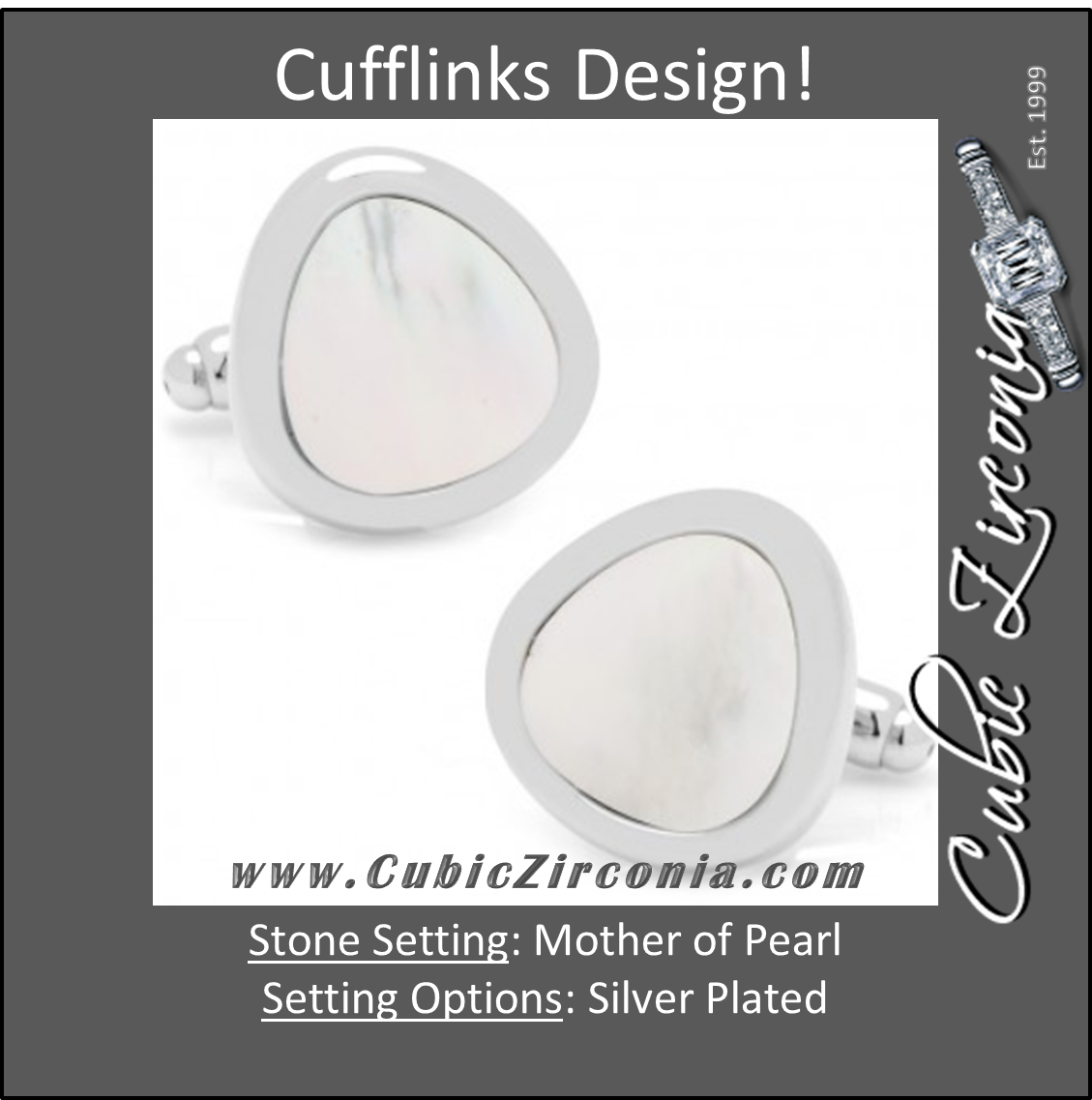 Men’s Cufflinks- Silver Plated Organic Teardrop (Mother of Pearl)
