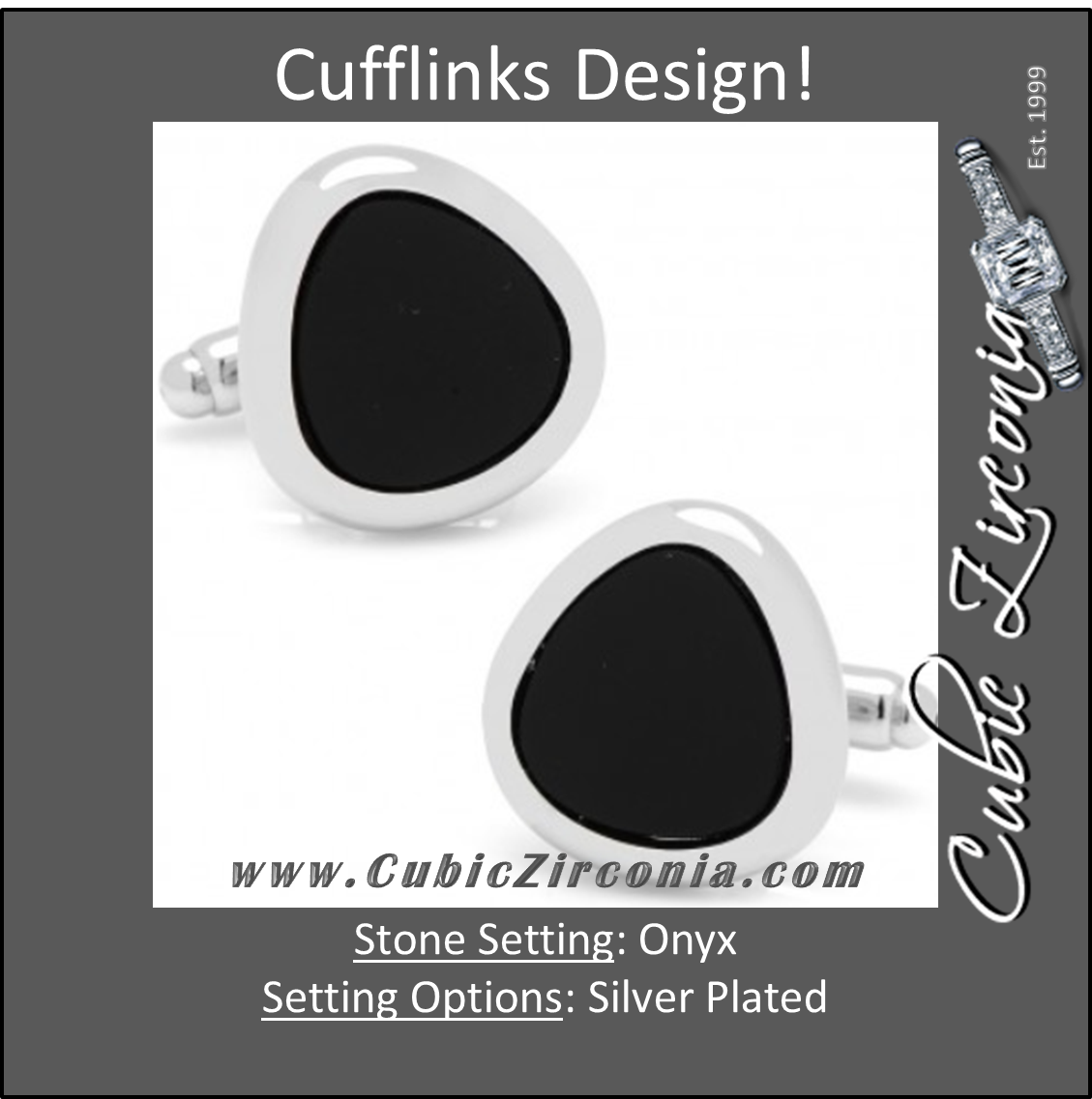 Men’s Cufflinks- Silver Plated Organic Teardrop (Onyx)