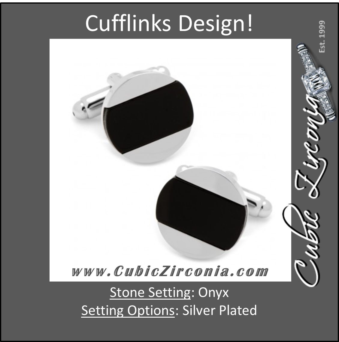 Men’s Cufflinks- Silver Plated Discs with Inlaid Onyx