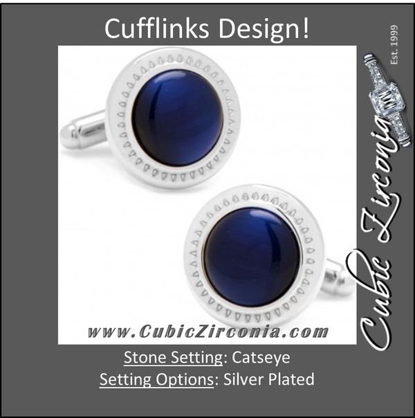 Men’s Cufflinks- Navy Blue Catseye with Etched Circular Border