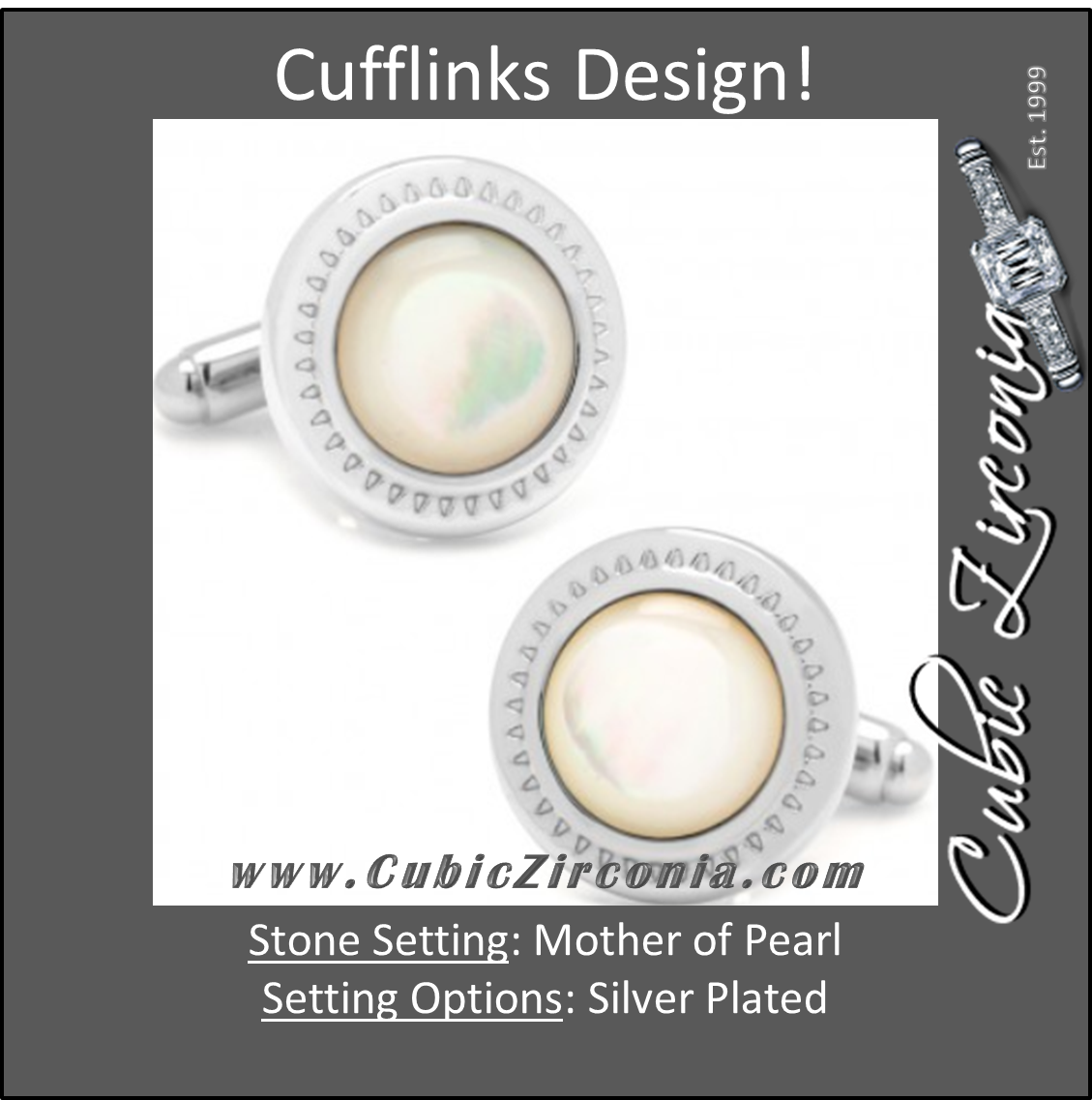 Men’s Cufflinks- Mother of Pearl with Etched Circular Border