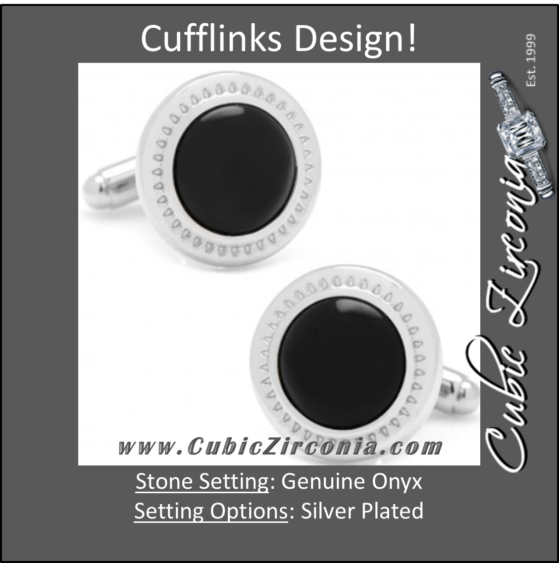Men’s Cufflinks- Genuine Black Onyx with Etched Circular Border