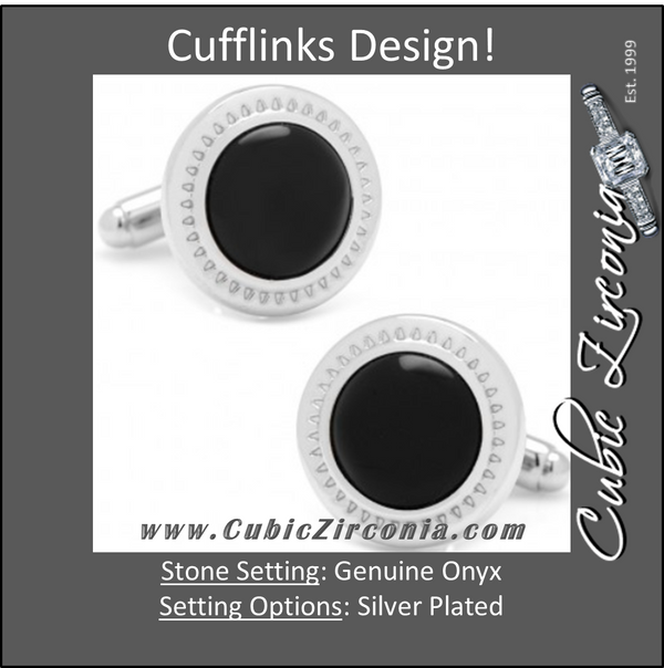 Men’s Cufflinks- Genuine Black Onyx with Etched Circular Border
