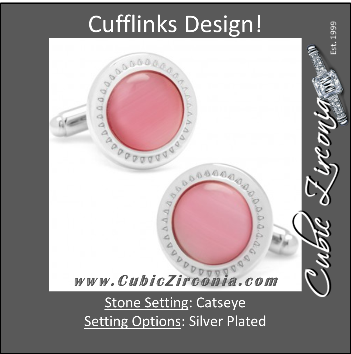Men’s Cufflinks- Pink Catseye with Etched Circular Border