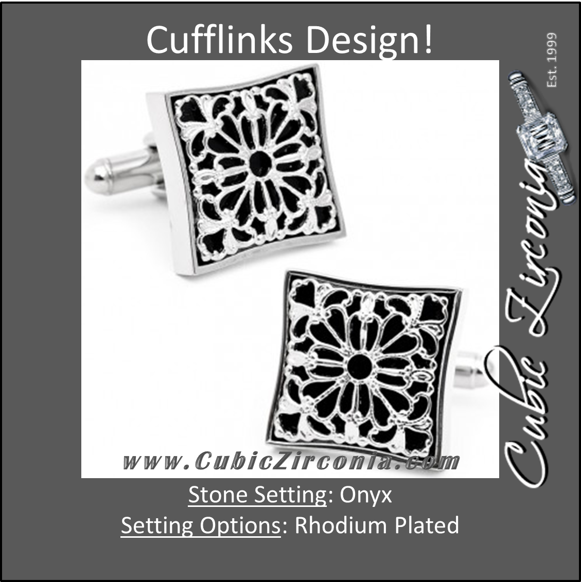 Men’s Cufflinks- Square Filigree with Onyx Design