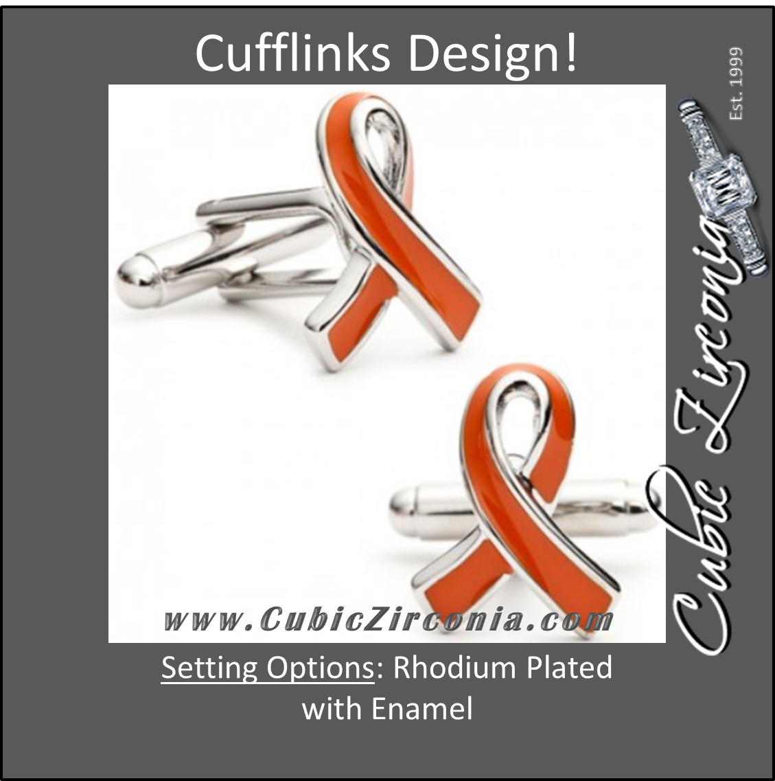 Men’s Cufflinks- Orange Enamel Ribbon Leukemia Awareness (100% Proceeds Donated)