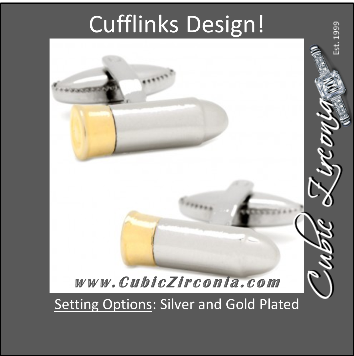 Men’s Cufflinks- Silver and Gold Plated Bullet Designs