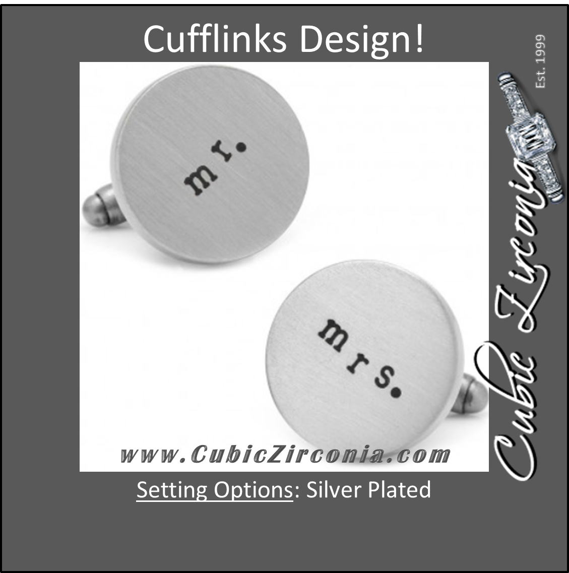 Men’s Cufflinks- Silver Plated Antique Style Wedding Series with "Mr." and "Mrs." Etchings