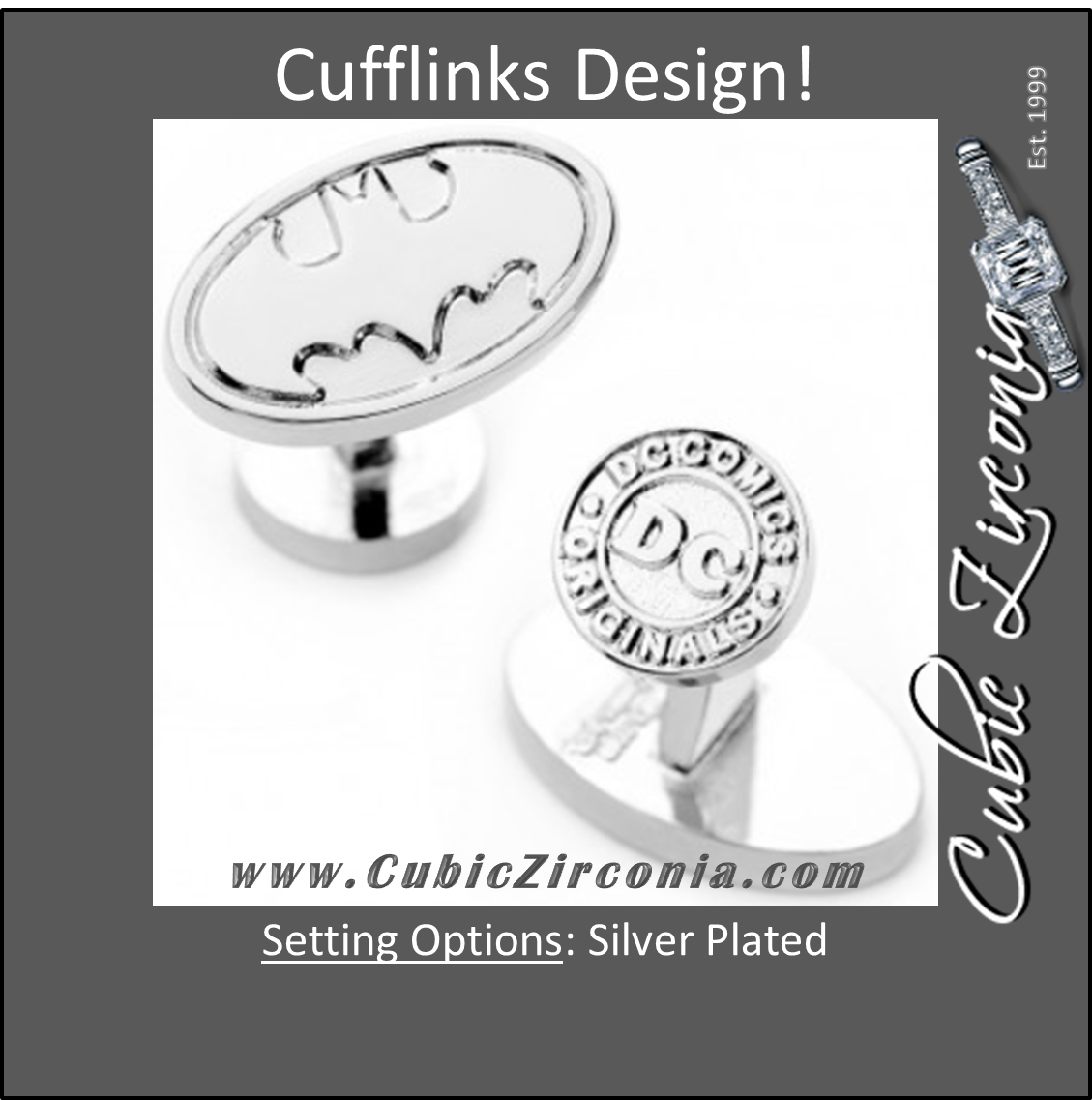 Men’s Cufflinks- DC Comics Licensed Silver Plated Batman Logo