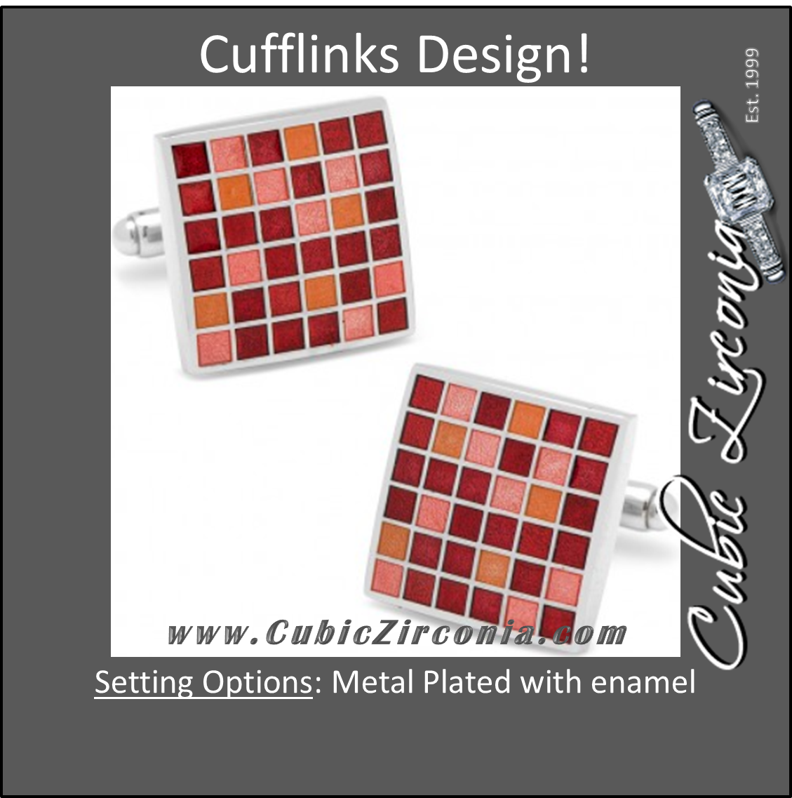 Men’s Cufflinks- Red Mosaic Checker Board Design