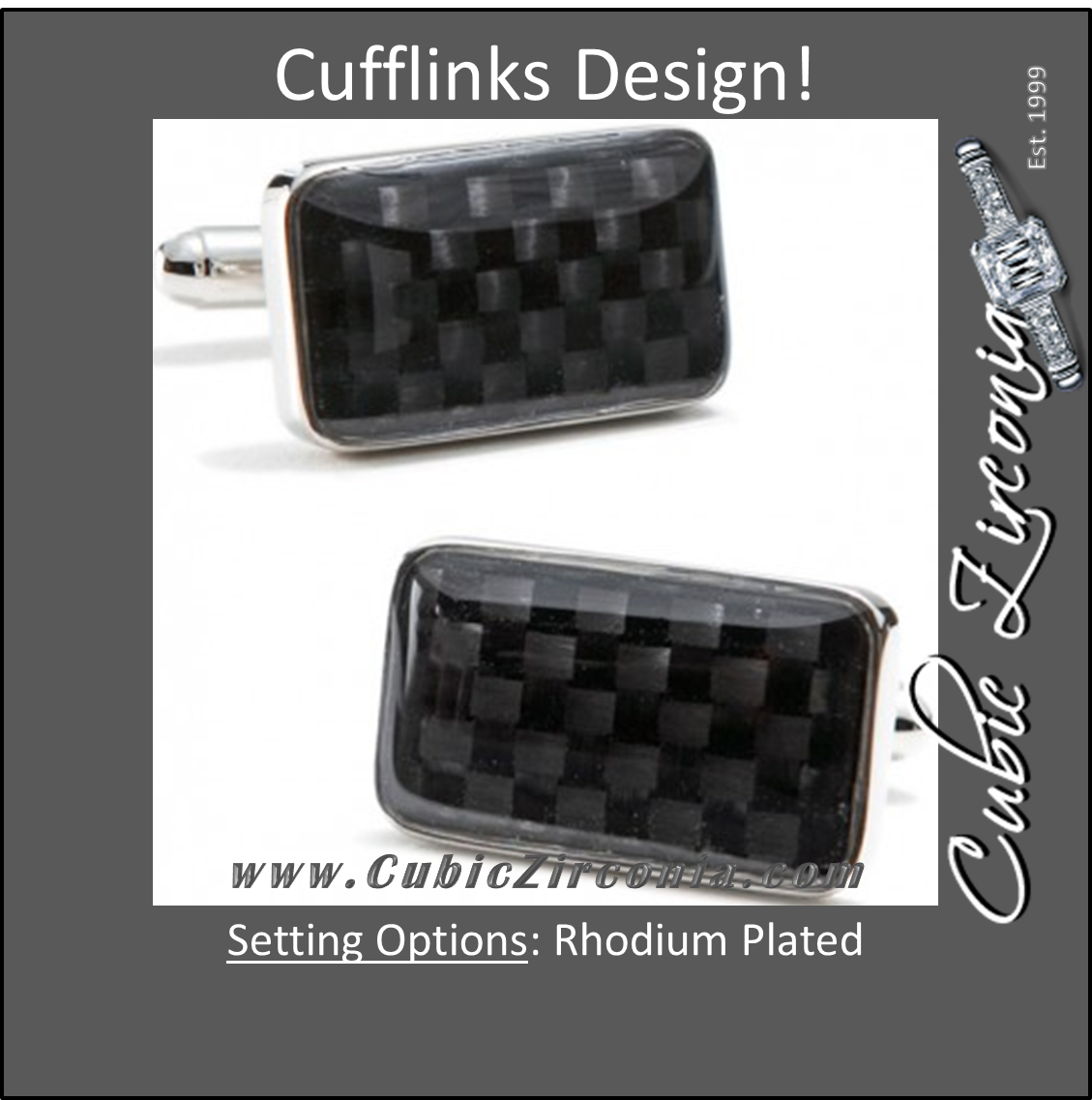 Men’s Cufflinks- Rectangular Carbon Fiber Checkerboard