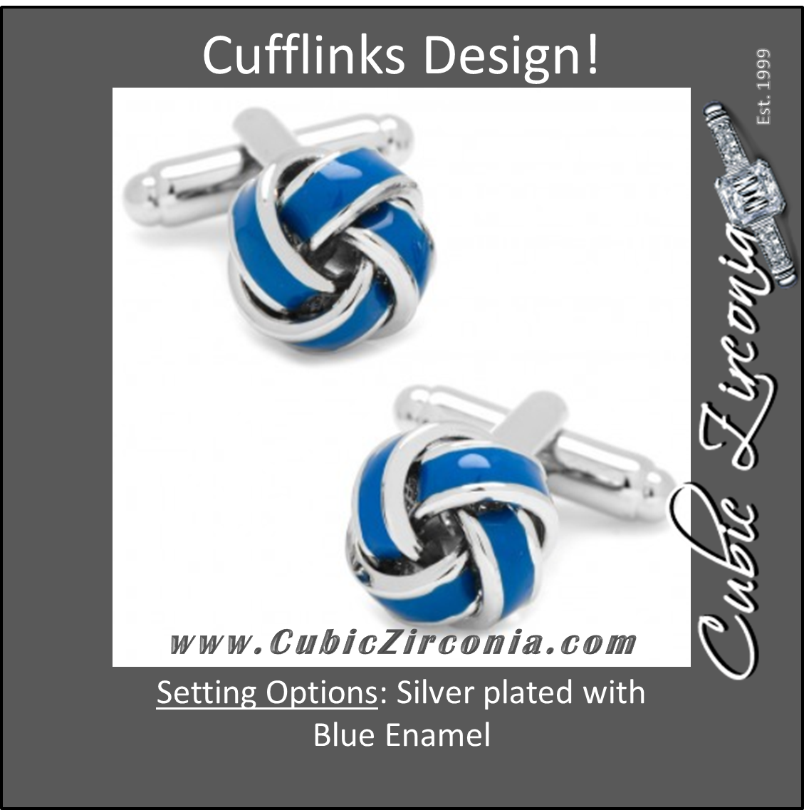 Men’s Cufflinks- Silver Plated Blue Enamel Knots