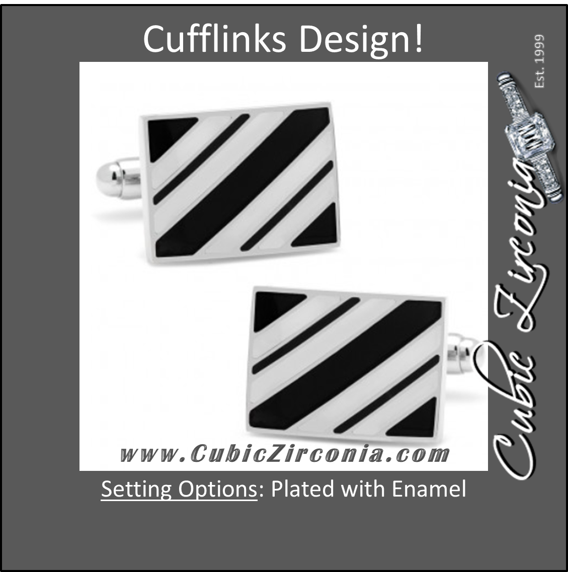 Men’s Cufflinks- Black and White Rectangle Repp Stripe