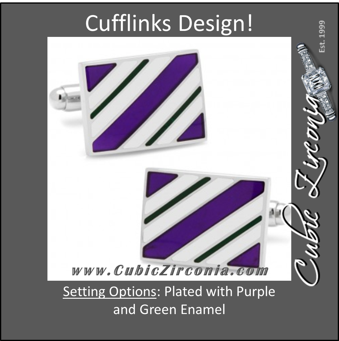 Men’s Cufflinks- Purple and Green Rectangle Repp Stripe