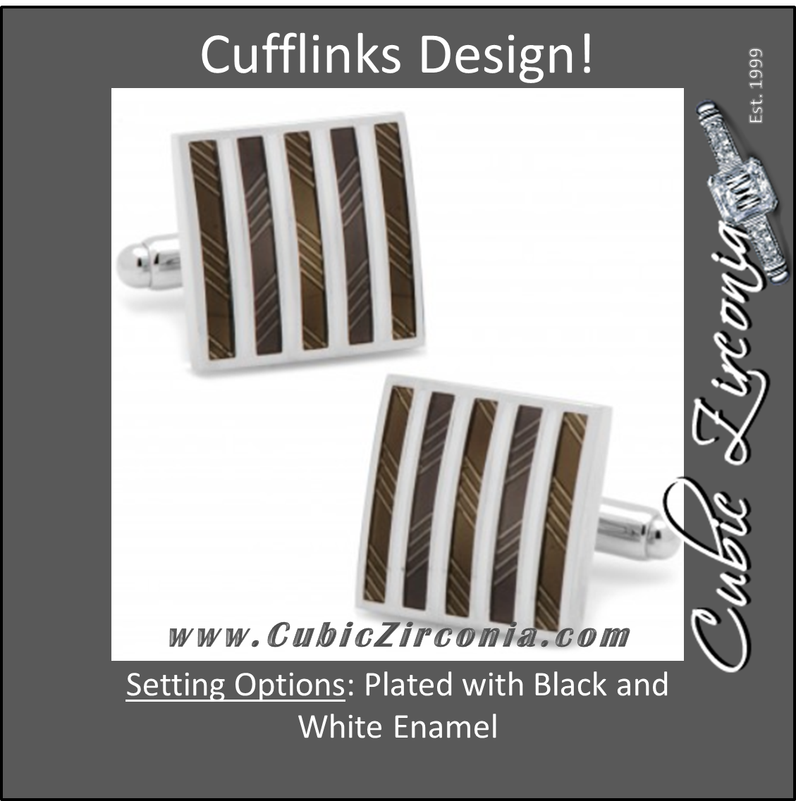 Men’s Cufflinks- Black and White Enamel Striped Squares