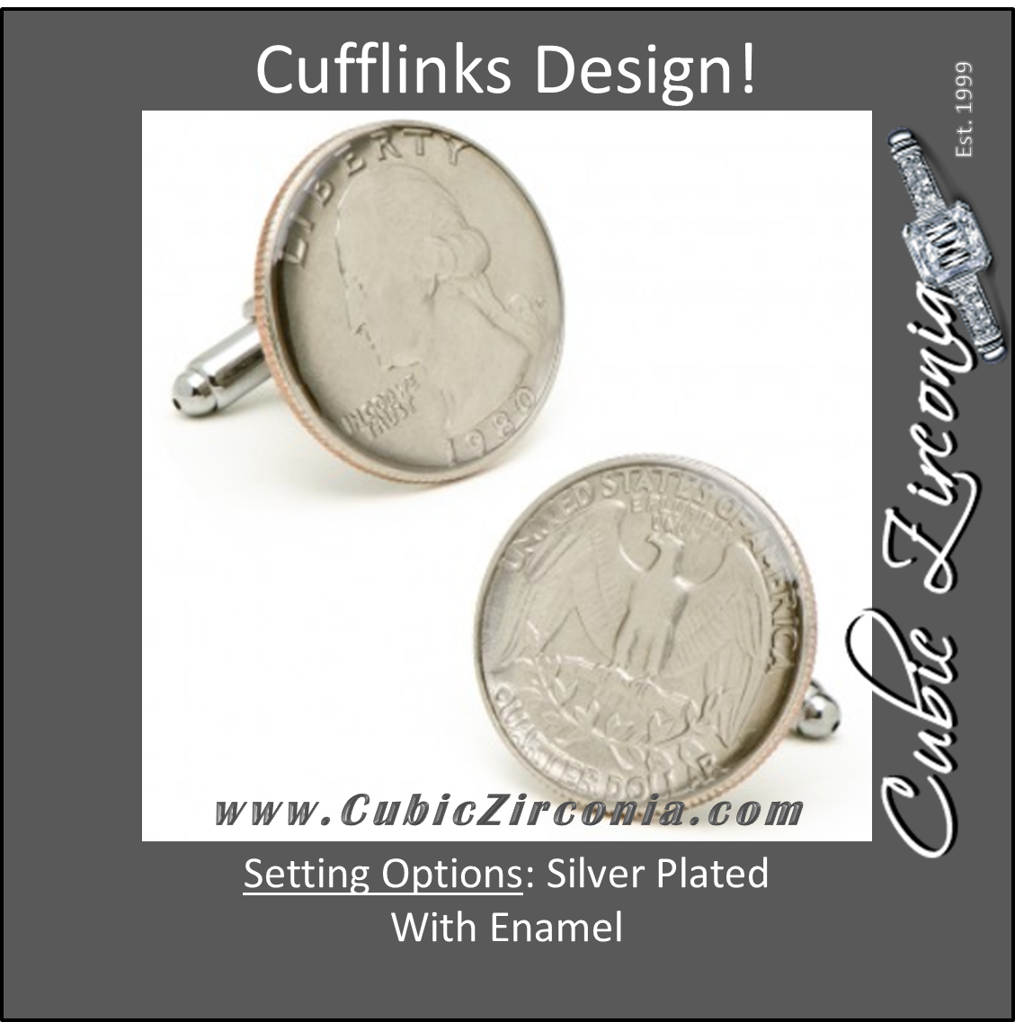 Men’s Cufflinks- Silver Plated Authentic U.S. Quarter Coin Jewelry